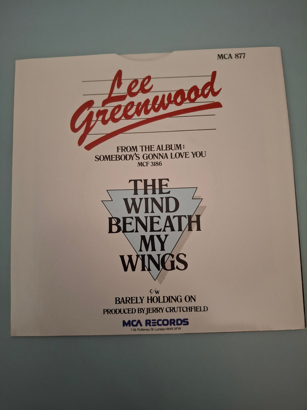 Lee Greenwood The Wind Beneath My Wings Original UK Picture Sleeve 7" Vinyl Single 1983 MCA Pressing