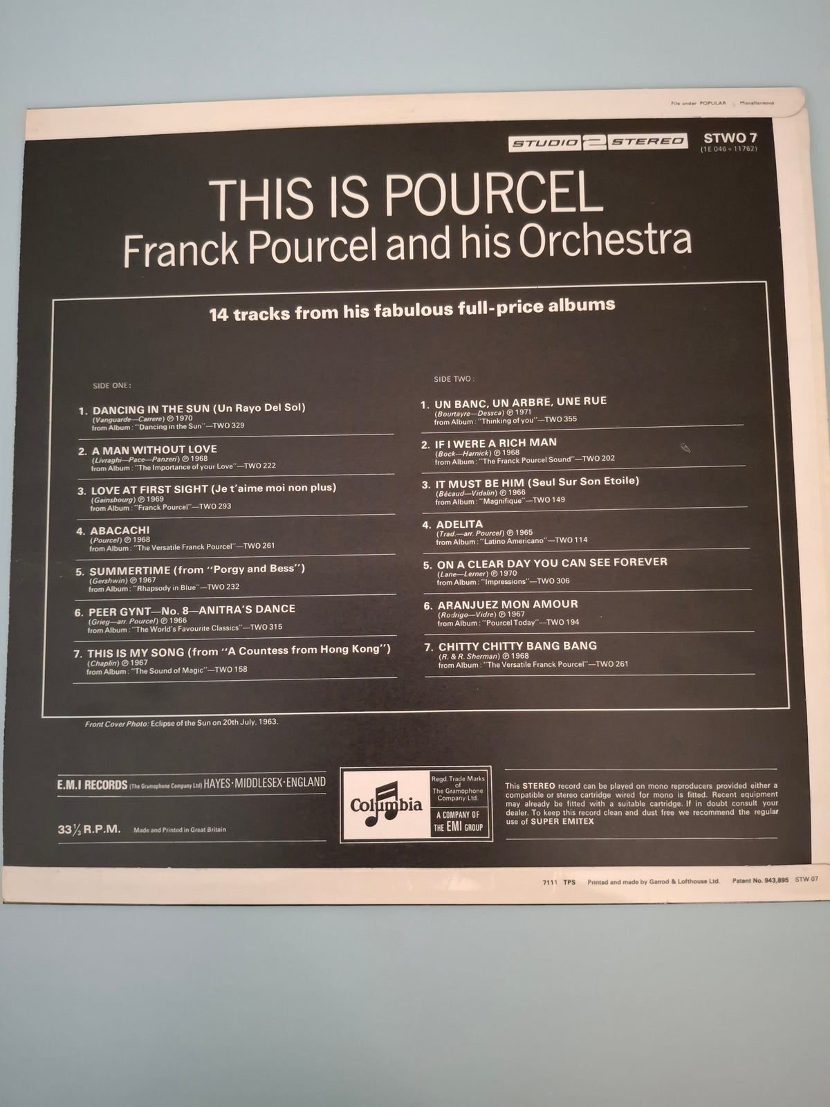 Franck Pourcel And His Orchestra This Is Pourcel Original UK Special Sampler 12" Vinyl LP 1972 Columbia Pressing