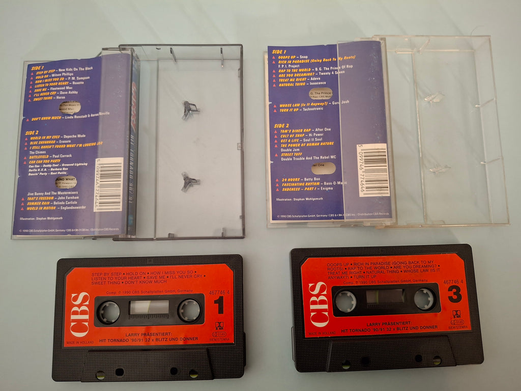 Various - Larry Präsentiert: Hit Tornado '90/91 - 32x Blitz Und Donner, 2x Cassette Compilation, German Import Edition (CBS, 1990)
