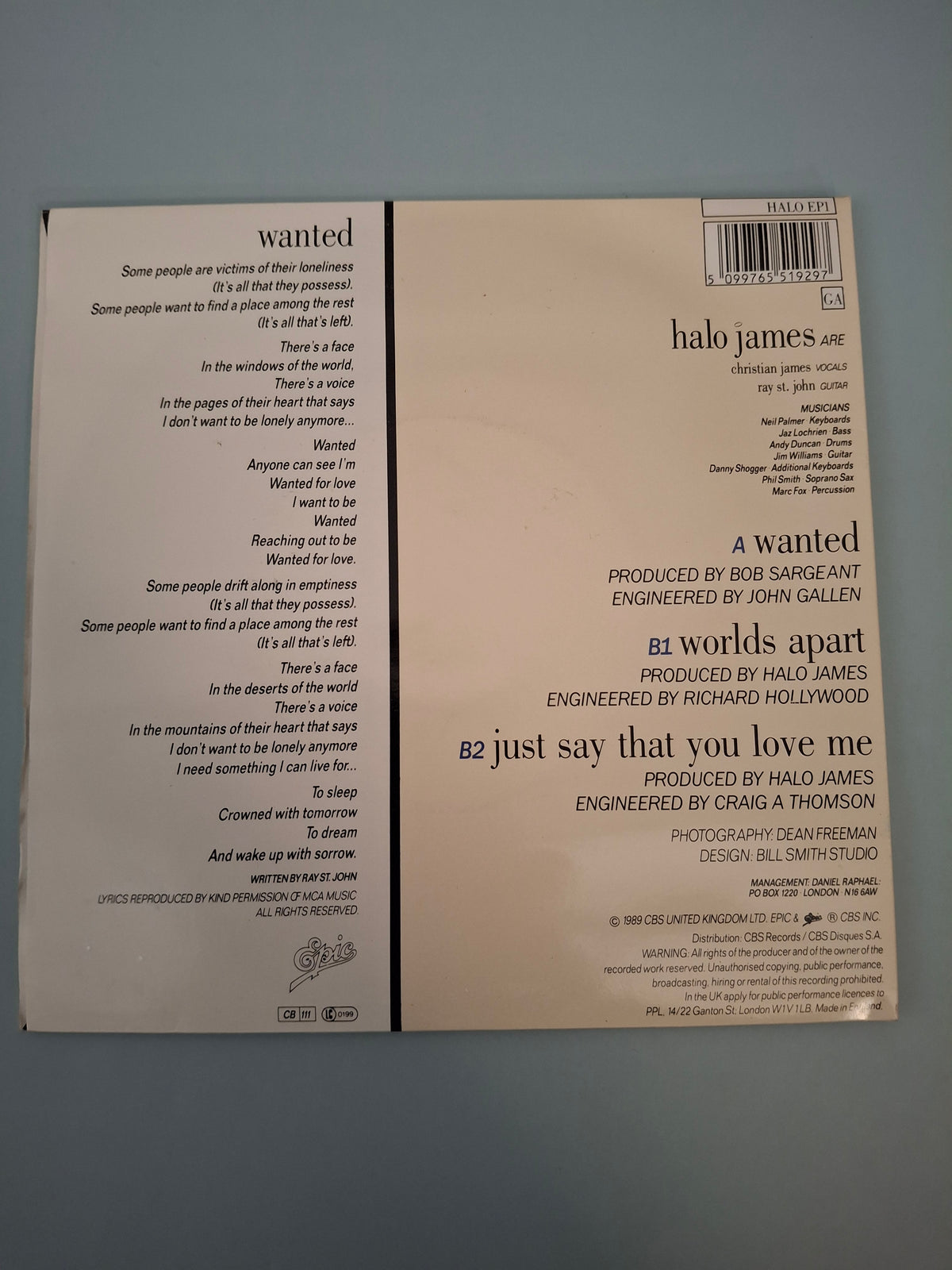 Halo James - Wanted - Rare Limited Edition 3-Track Gatefold 7" Vinyl EP (Epic, 1989)