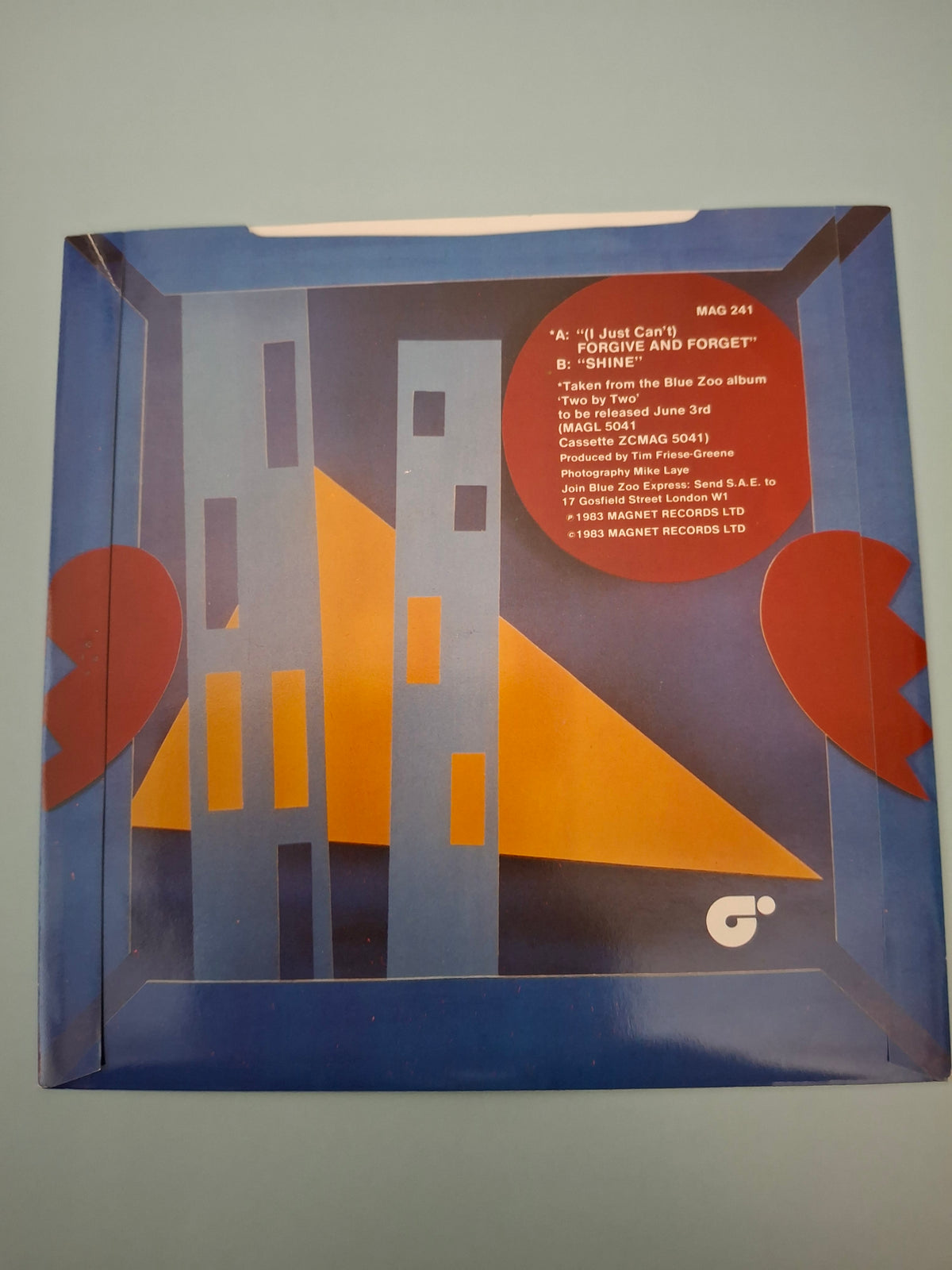 Blue Zoo - (I Just Can't) Forgive And Forget - Original UK First Pressing 7" Vinyl Single (Magnet, 1983)