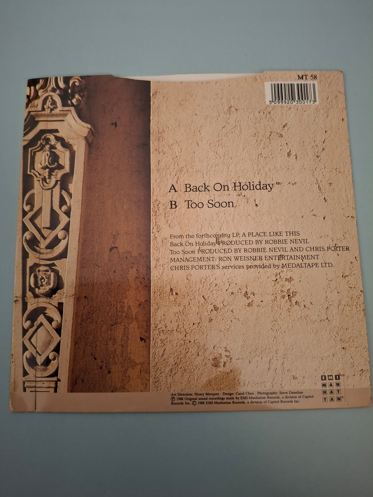 Robbie Nevil - Back On Holiday - Original UK First Pressing 7" Vinyl Single (EMI Manhattan, 1988)