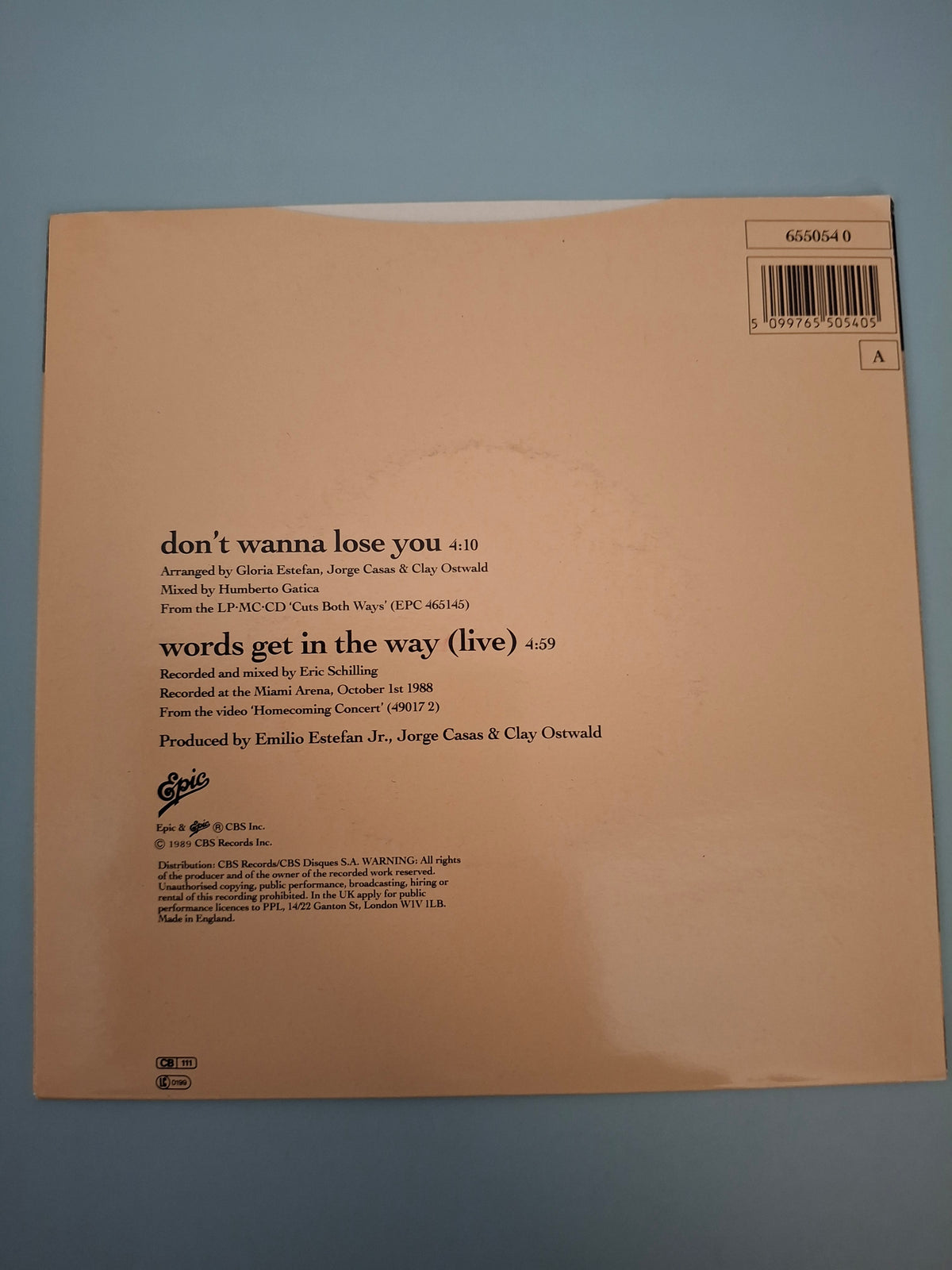 Gloria Estefan - Don't Wanna Lose You - Original UK First Pressing 7" Vinyl Single (Epic, 1989)