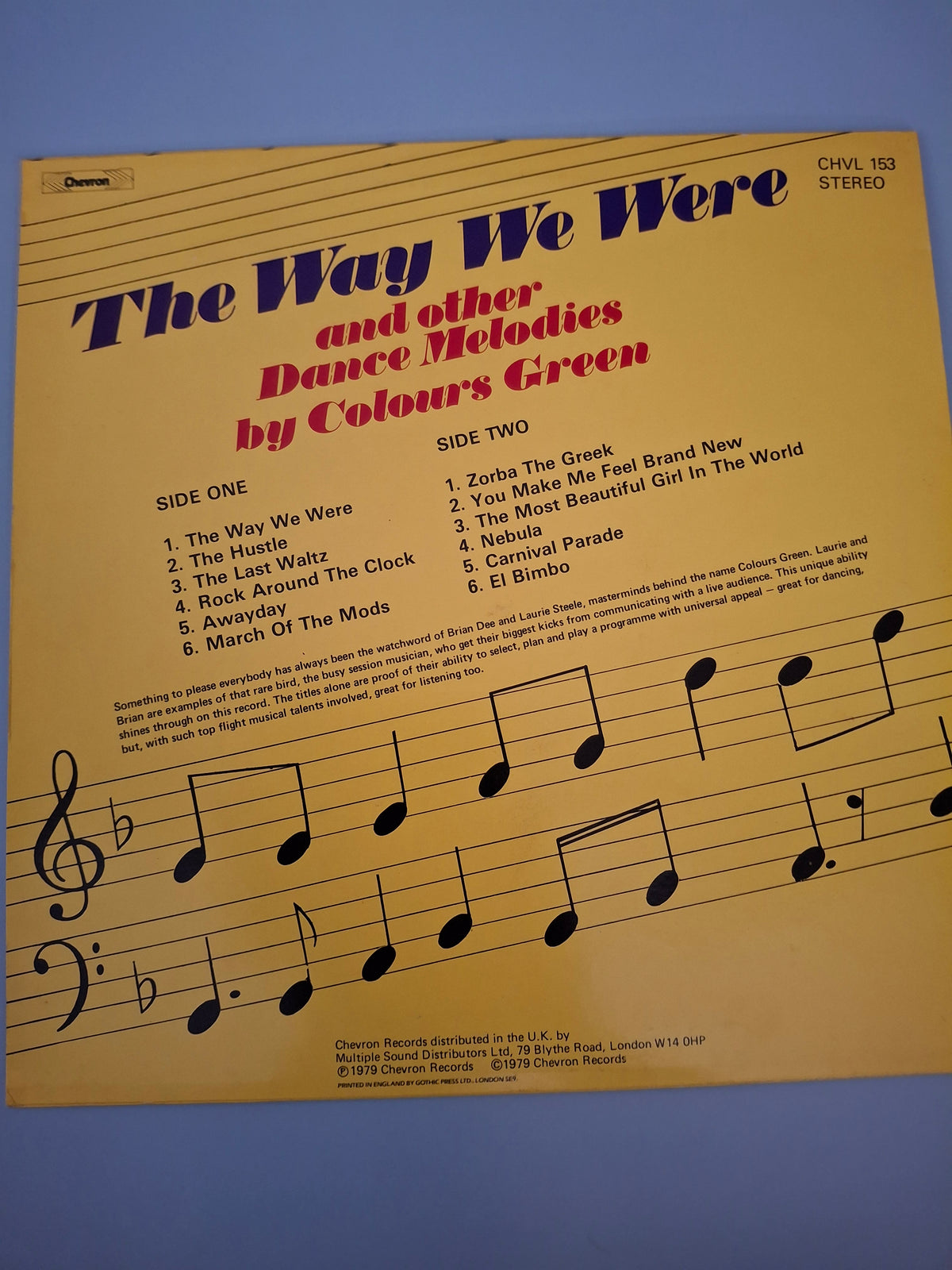 Colours Green - The Way We Were And Other Dance Melodies - Original UK First Pressing 12" Vinyl LP (Chevron, 1979)