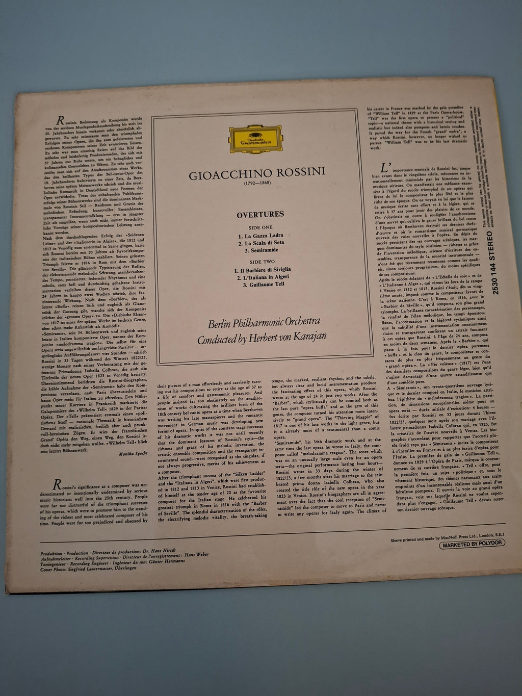 Gioachino Rossini - Overtures (Conducted by Herbert von Karajan / Berlin Philharmonic Orchestra) - Original UK First Pressing 12" Vinyl LP (Deutsche Grammophon, 1971)