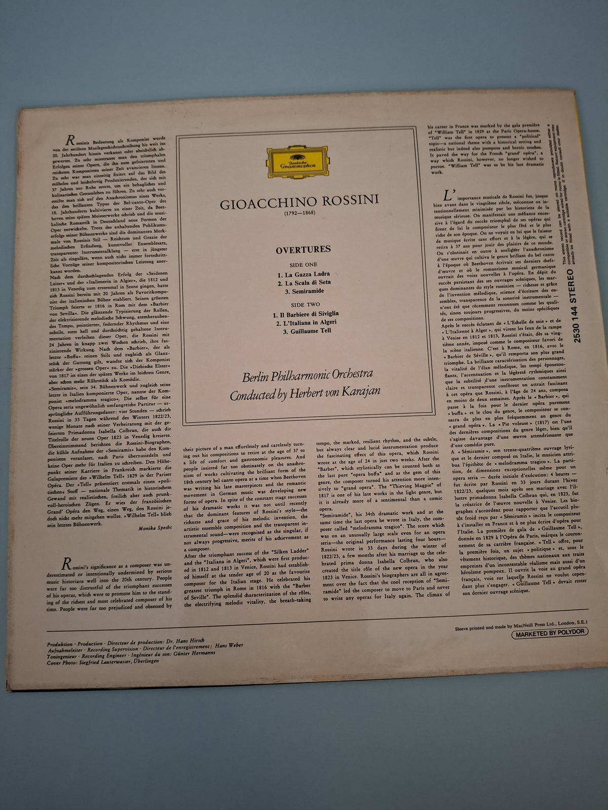 Gioachino Rossini - Overtures (Conducted by Herbert von Karajan / Berlin Philharmonic Orchestra) - Original UK First Pressing 12" Vinyl LP (Deutsche Grammophon, 1971)