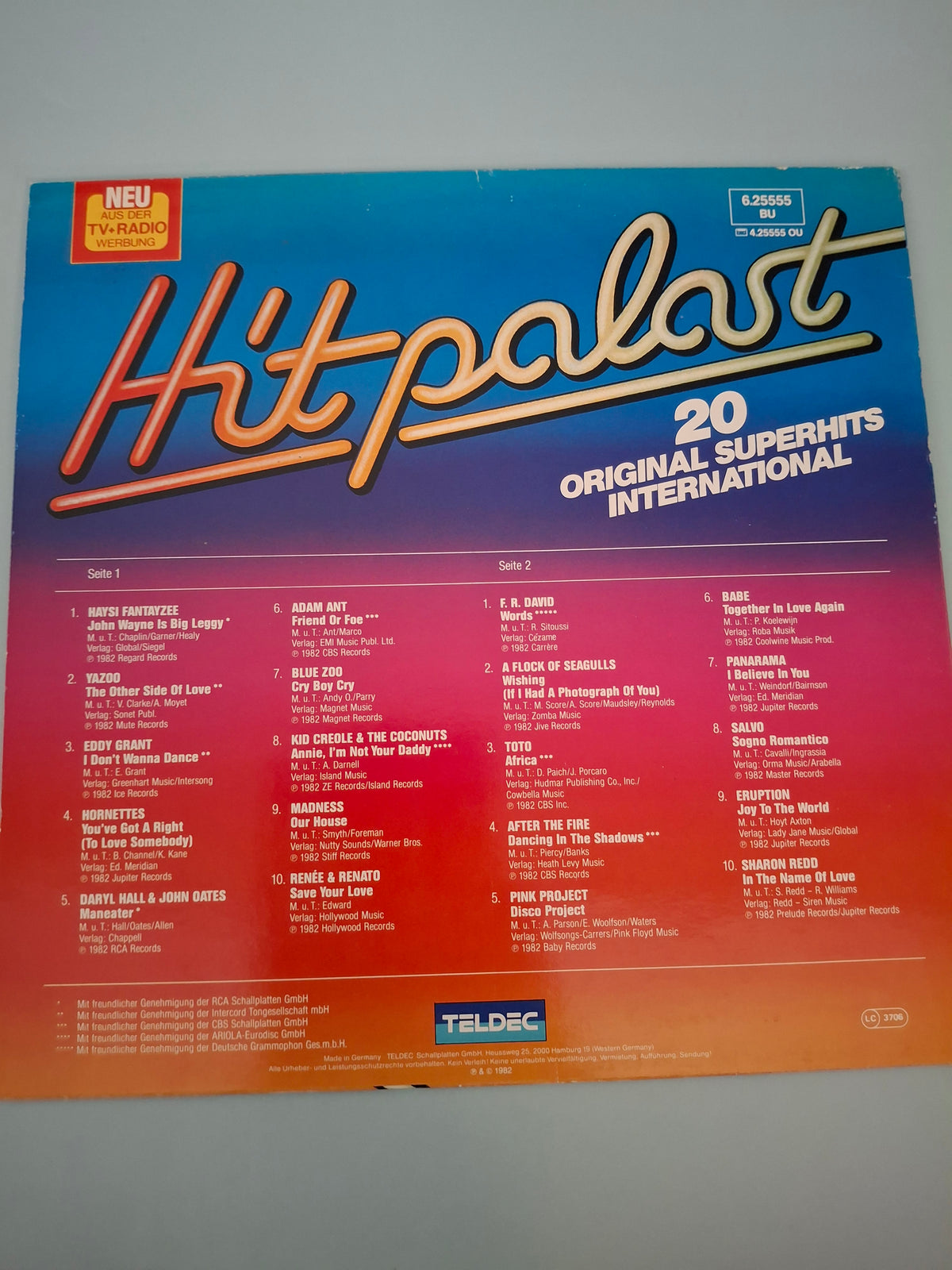 Various - Hit-Palast - 20 Original Super-Hits International - Rare German Audiophile DMM Pressing 12" Vinyl LP (TELDEC, 1982)