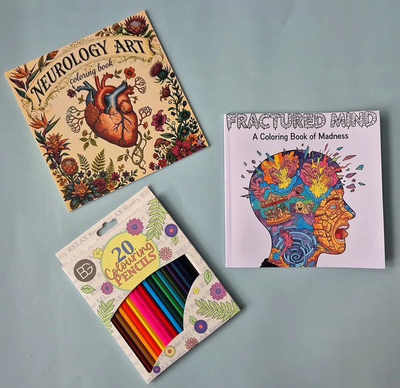 Anatomical Art & Psychological Surrealism Coloring Bundle – 2 Books + 20 Premium Pencils