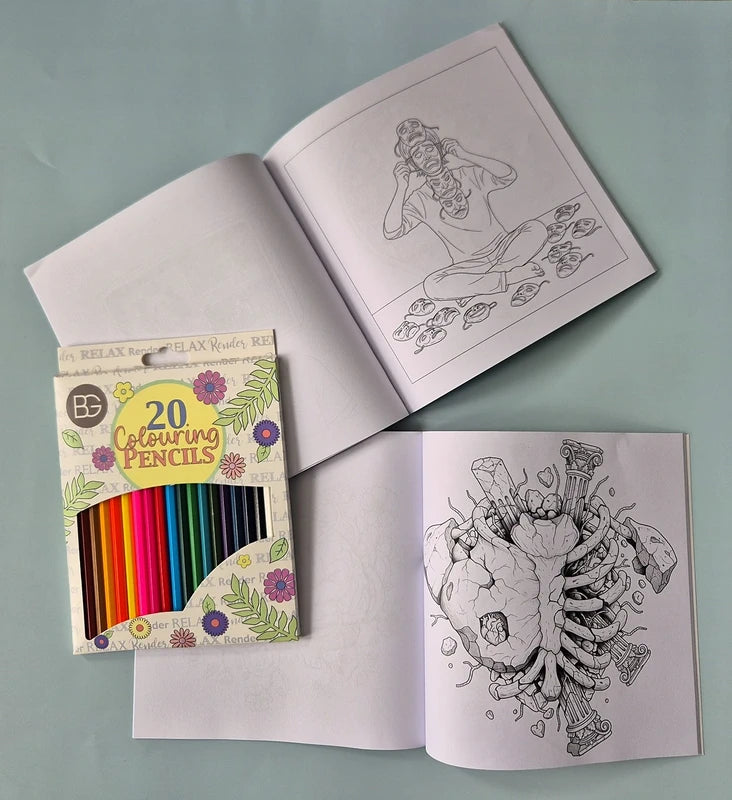 Anatomical Art & Psychological Surrealism Coloring Bundle – 2 Books + 20 Premium Pencils