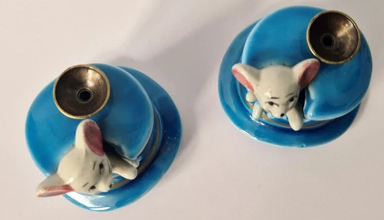 Vintage Ceramic Mouse in Top Hat Ornaments / Incense Burners (Pair)