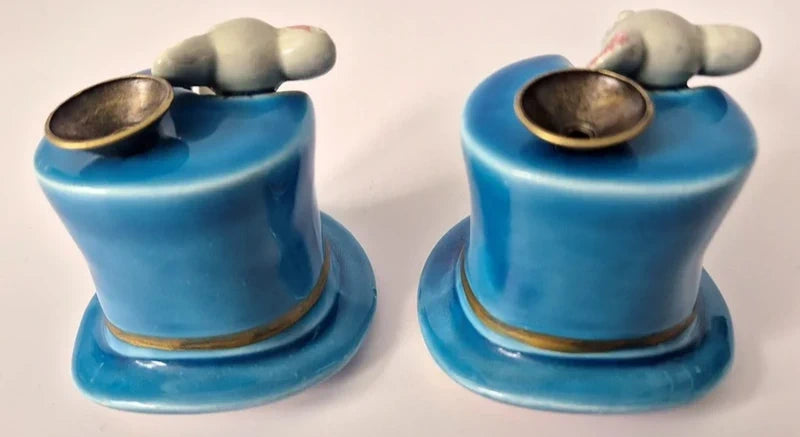 Vintage Ceramic Mouse in Top Hat Ornaments / Incense Burners (Pair)