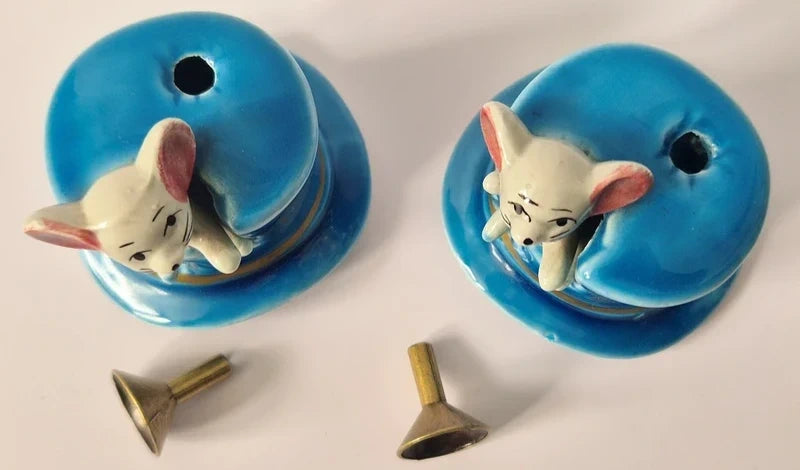 Vintage Ceramic Mouse in Top Hat Ornaments / Incense Burners (Pair)