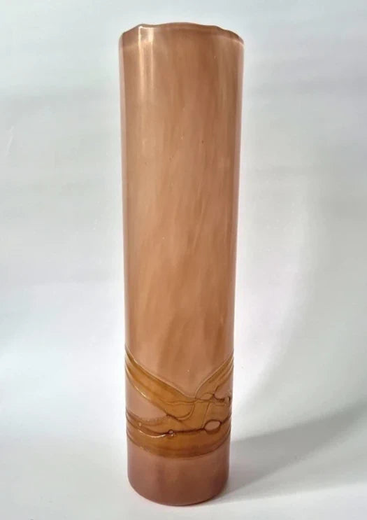 Vintage 1970s/80s Dusty Pink Slag Glass Cylinder Vase - Marbled Art Glass