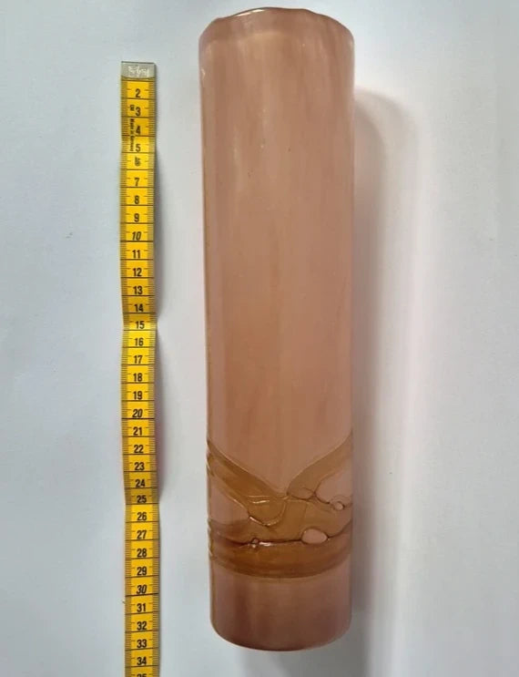 Vintage 1970s/80s Dusty Pink Slag Glass Cylinder Vase - Marbled Art Glass