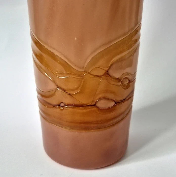 Vintage 1970s/80s Dusty Pink Slag Glass Cylinder Vase - Marbled Art Glass