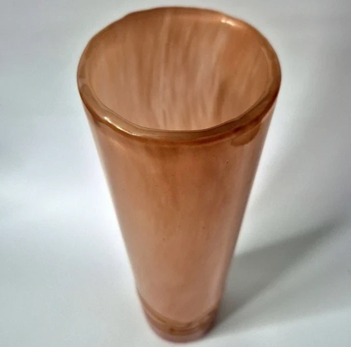 Vintage 1970s/80s Dusty Pink Slag Glass Cylinder Vase - Marbled Art Glass