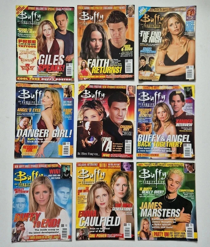 Buffy The Vampire Slayer Official Magazine – Vintage Final Season 9-Issue "Time Capsule" Collector’s Lot (Issues 40-48) – W/ RARE Tattoos, Valentine Card & Intact Posters