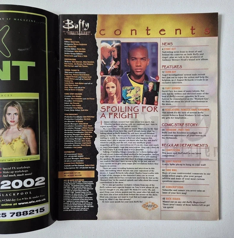 Buffy The Vampire Slayer Official Magazine – Vintage 2002 7-Issue Collector’s Lot (Issues 32-35, 37-39) – Inc. RARE Unopened T-Shirt Transfer & Intact Posters