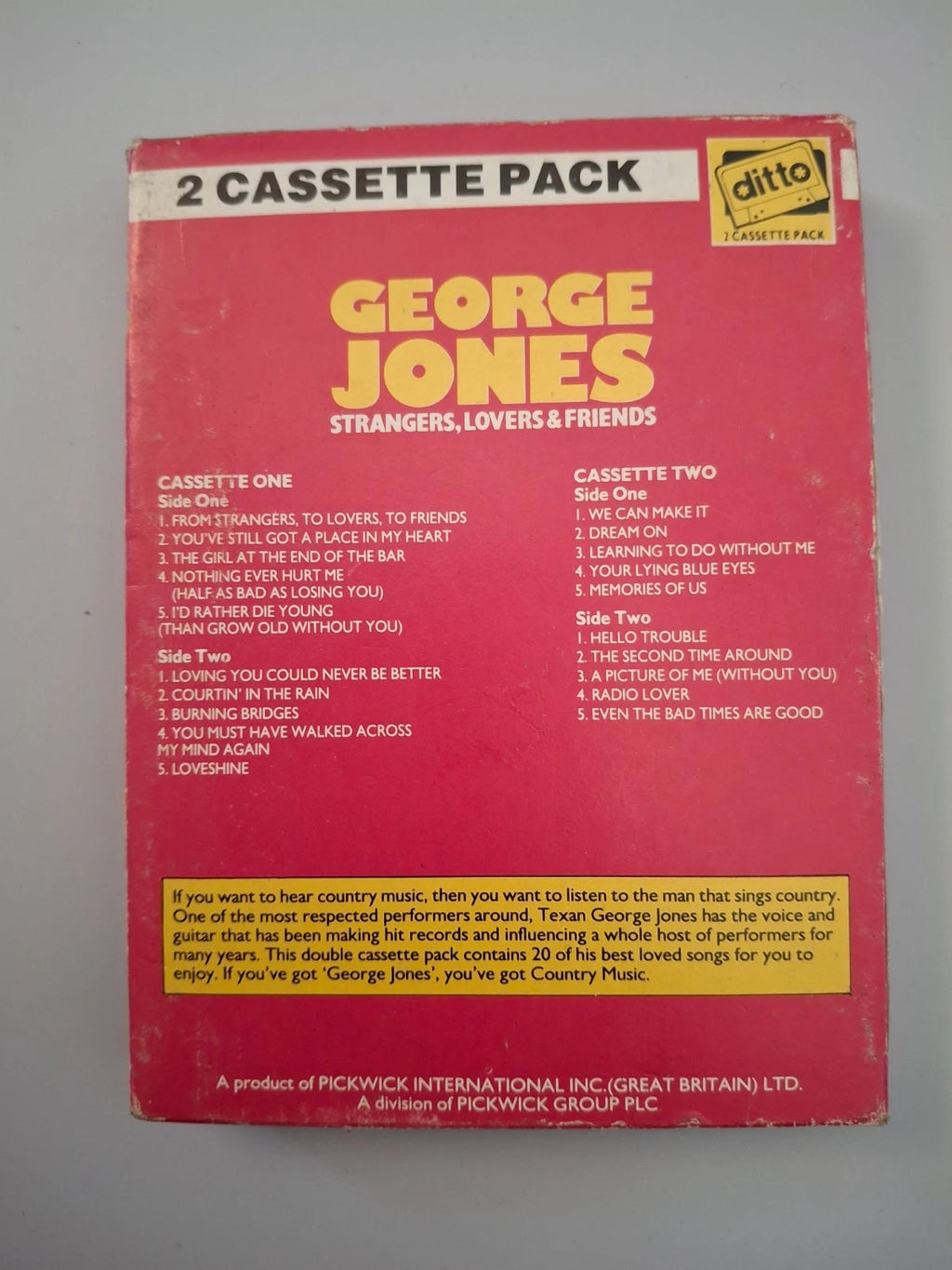 George Jones Strangers Lovers & Friends Vintage Double Cassette Tape Pack Ditto 1983