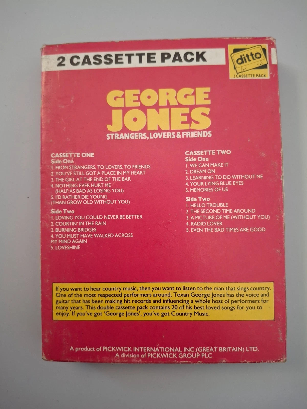 George Jones Strangers Lovers & Friends Vintage Double Cassette Tape Pack Ditto 1983