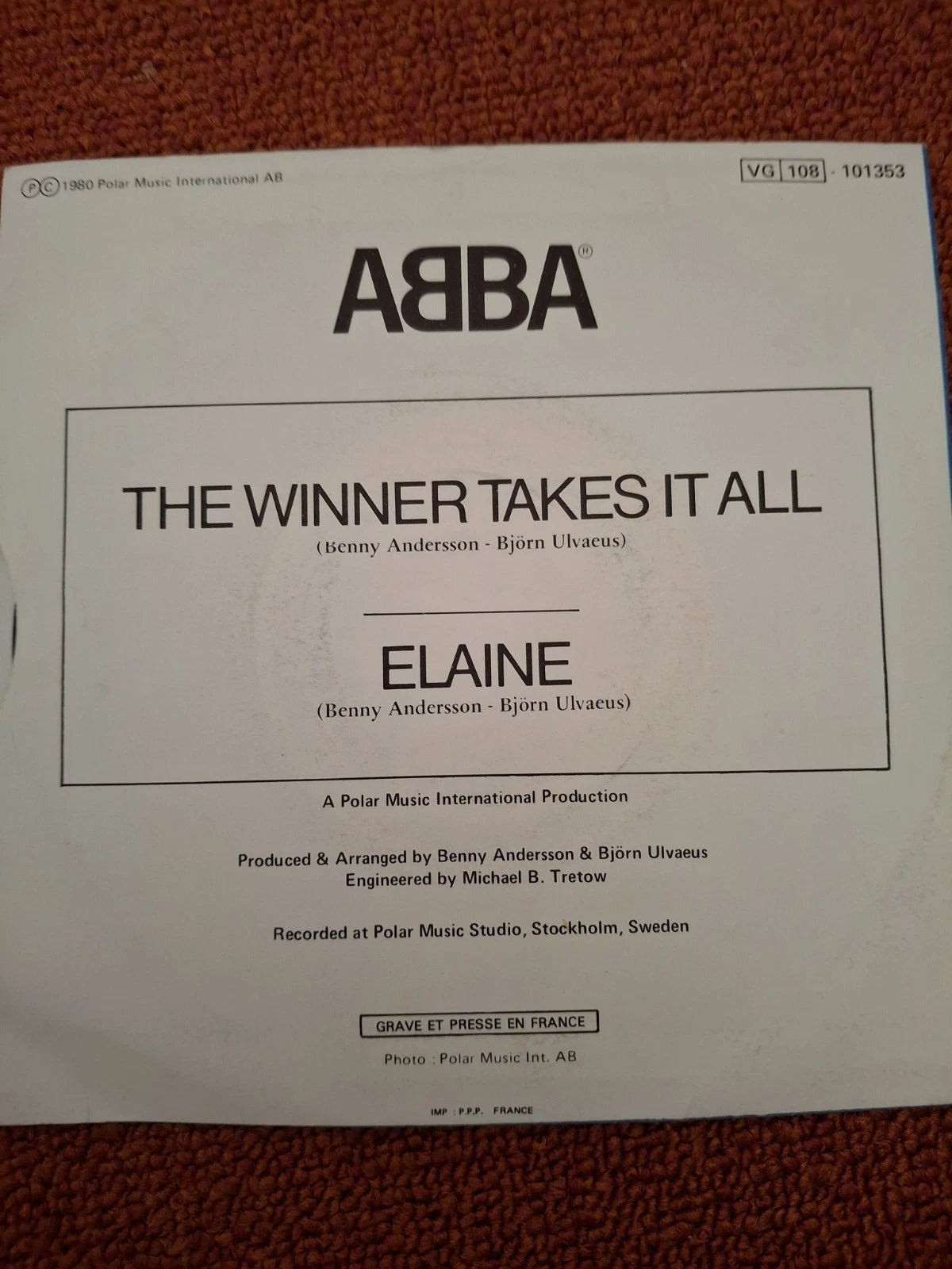 ABBA – The Winner Takes It All / Elaine (1980) | Rare French Vogue Pressing 7" Vinyl Single