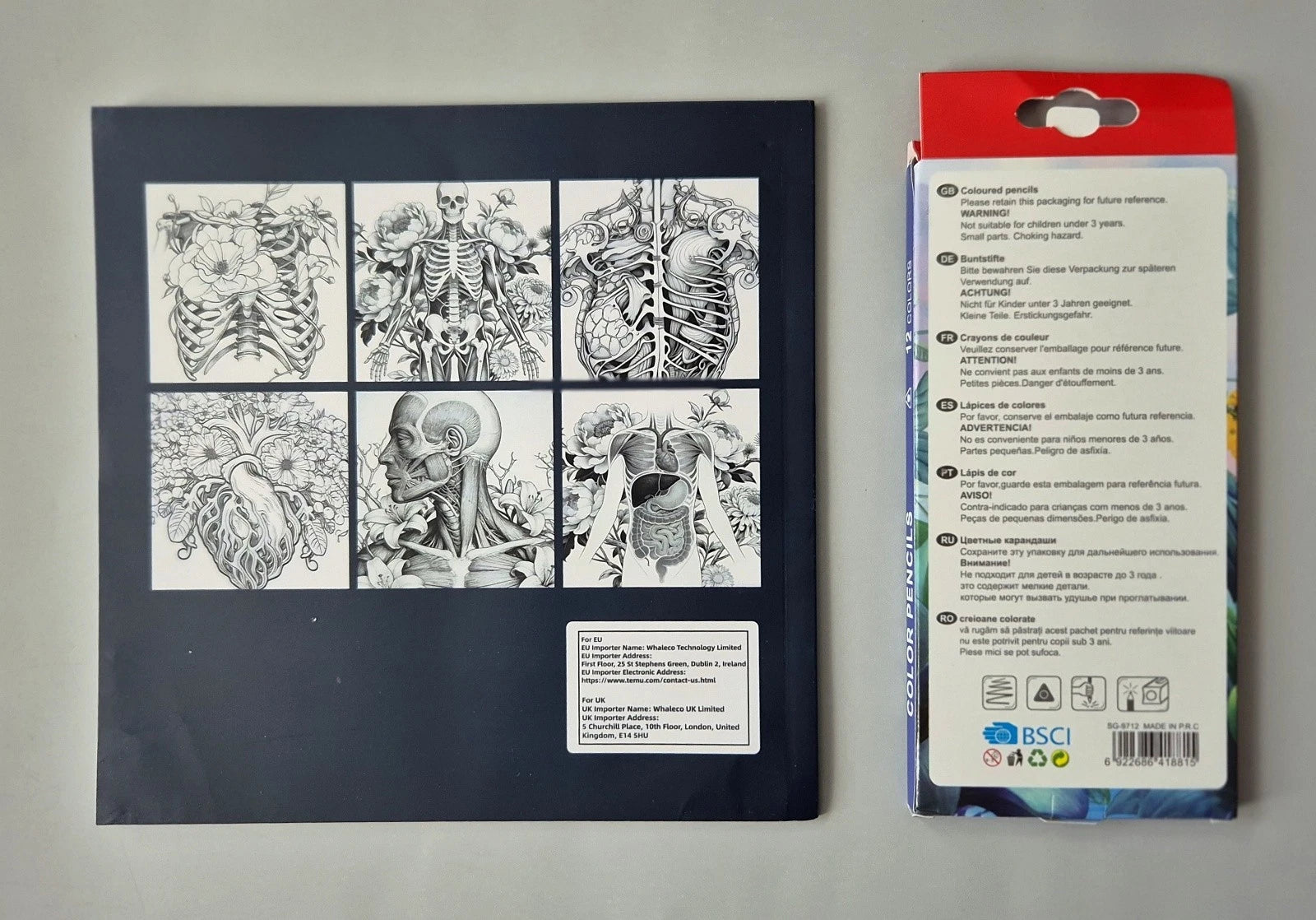 Human Anatomy Adult Coloring Book & Skyglory Pencils Set – (New & Unused)