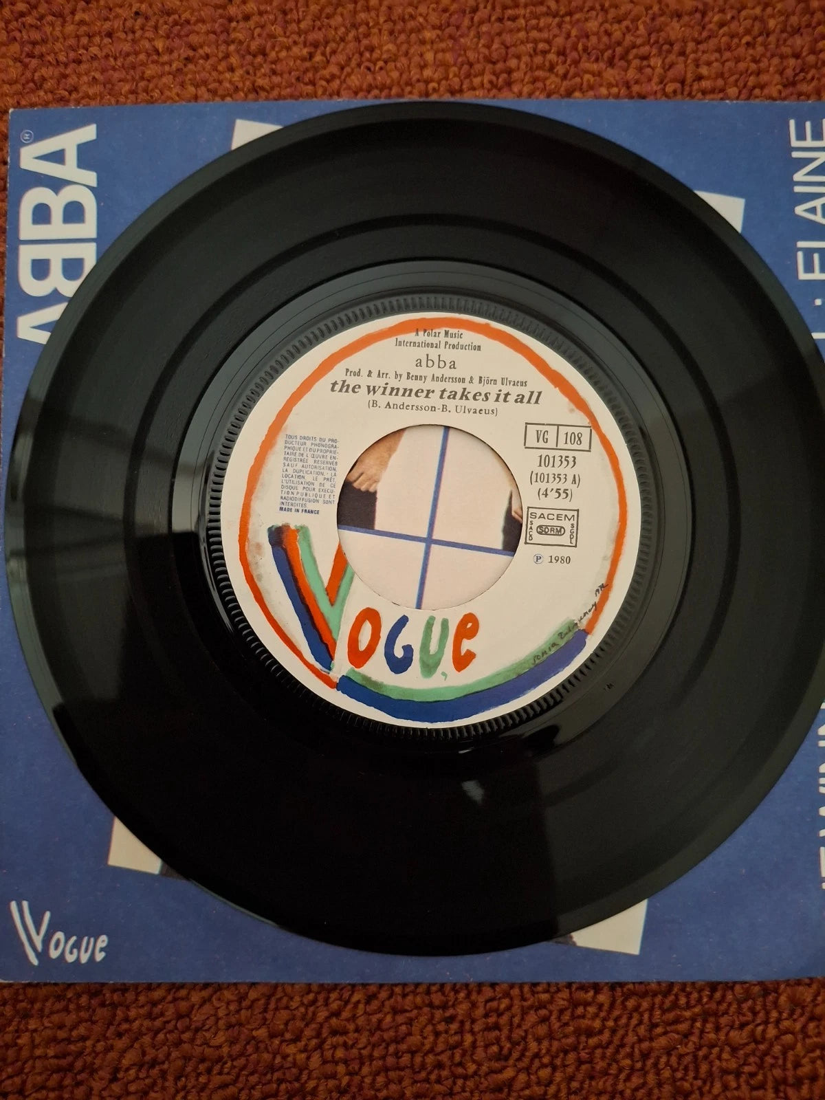 ABBA – The Winner Takes It All / Elaine (1980) | Rare French Vogue Pressing 7" Vinyl Single
