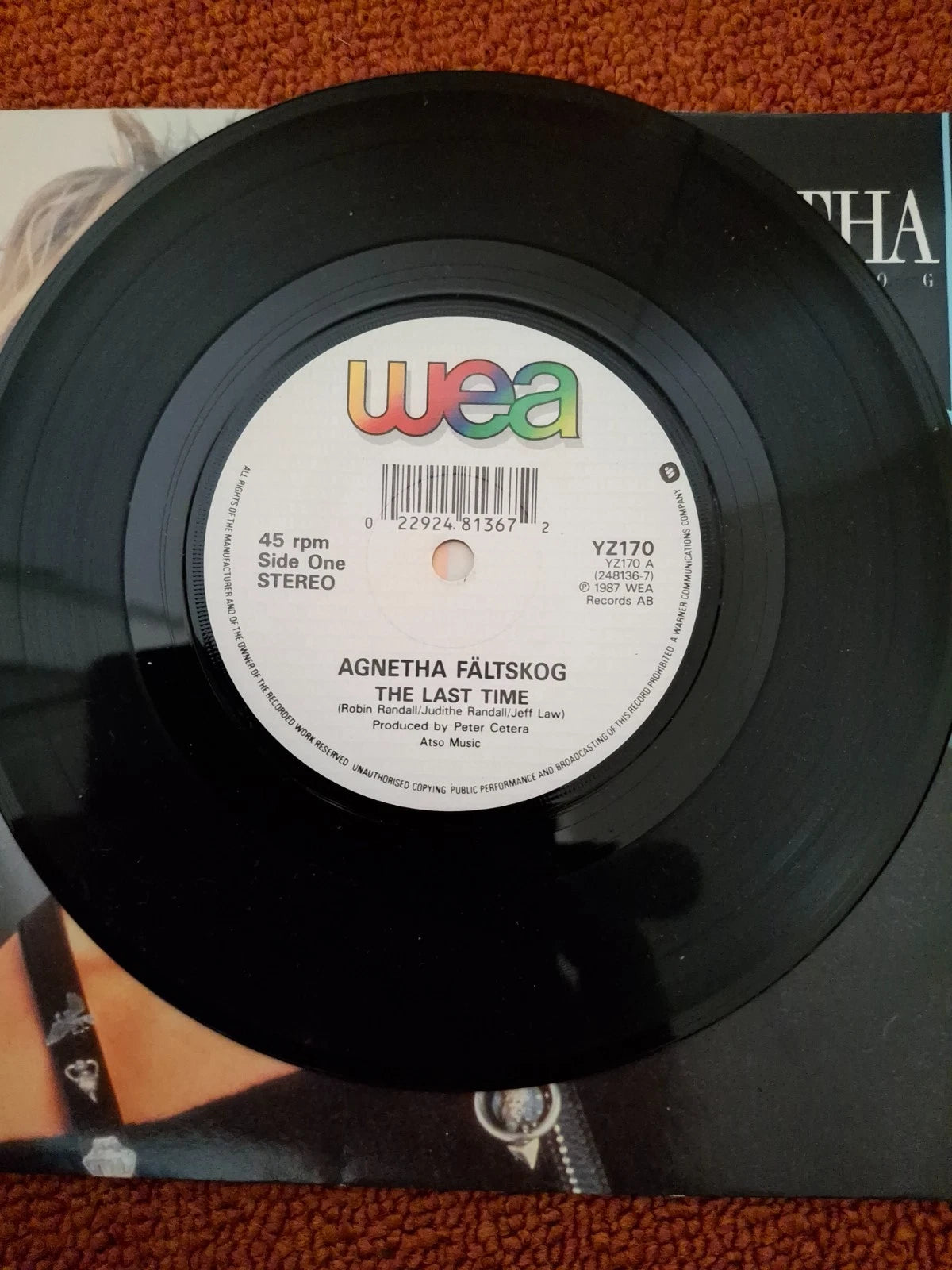 Agnetha Fältskog – The Last Time (1987) 7" Vinyl Single | WEA Records