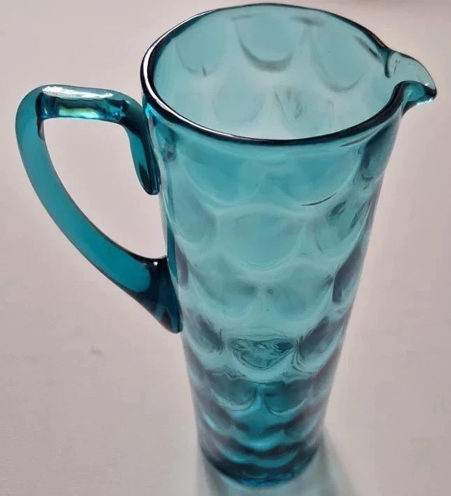 Vintage 1960s/70s Teal Blue Glass Lemonade Set - Pitcher Jug & 6 Matching Tumble