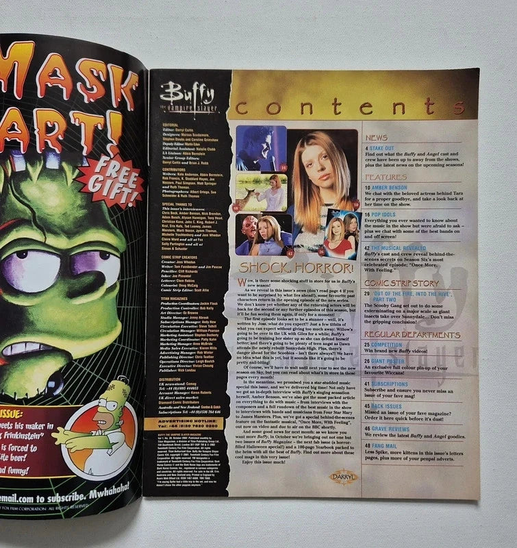 Buffy The Vampire Slayer Official Magazine – Vintage 2002 7-Issue Collector’s Lot (Issues 32-35, 37-39) – Inc. RARE Unopened T-Shirt Transfer & Intact Posters