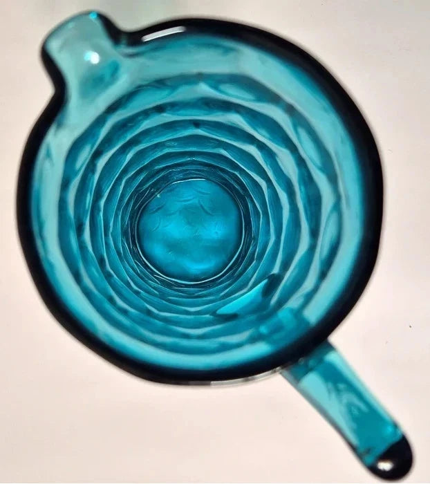 Vintage 1960s/70s Teal Blue Glass Lemonade Set - Pitcher Jug & 6 Matching Tumble