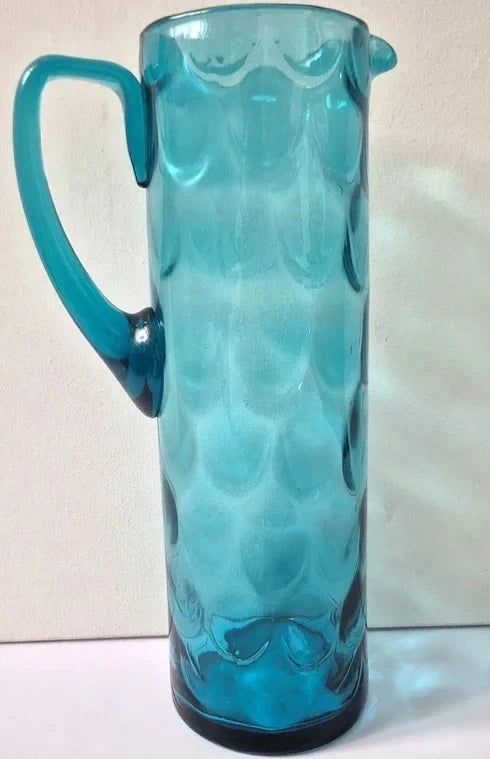 Vintage 1960s/70s Teal Blue Glass Lemonade Set - Pitcher Jug & 6 Matching Tumble