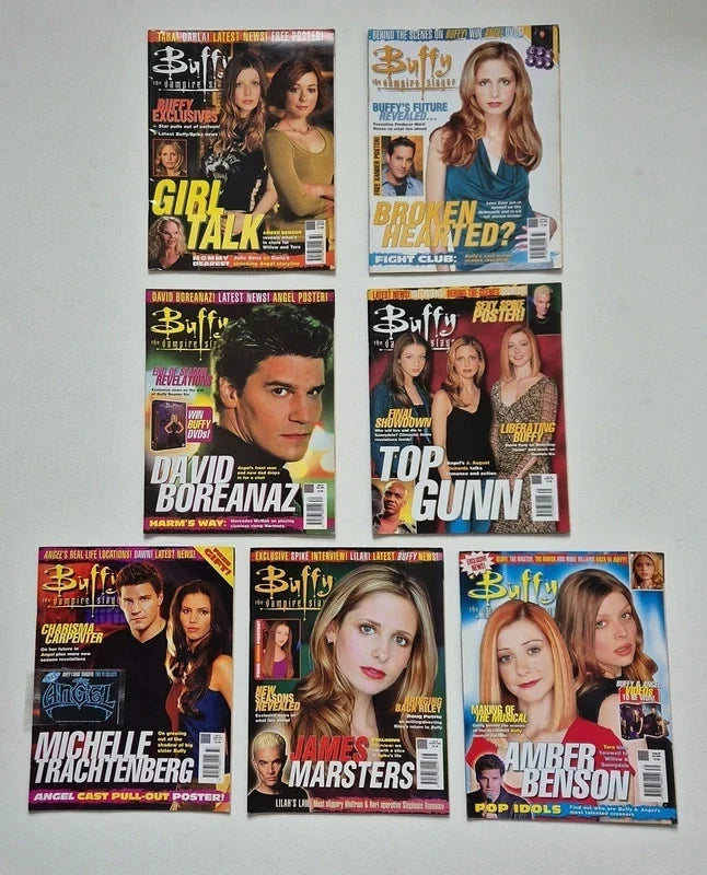 Buffy The Vampire Slayer Official Magazine – Vintage 2002 7-Issue Collector’s Lot (Issues 32-35, 37-39) – Inc. RARE Unopened T-Shirt Transfer & Intact Posters