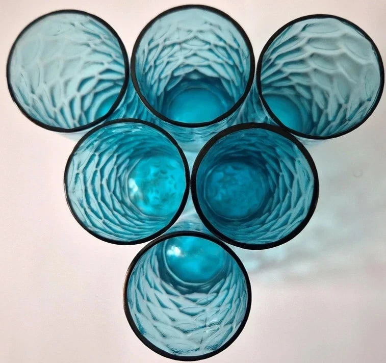 Vintage 1960s/70s Teal Blue Glass Lemonade Set - Pitcher Jug & 6 Matching Tumble