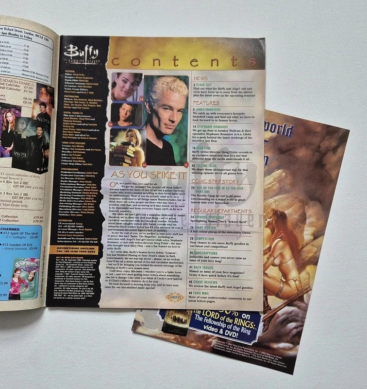 Buffy The Vampire Slayer Official Magazine – Vintage 2002 7-Issue Collector’s Lot (Issues 32-35, 37-39) – Inc. RARE Unopened T-Shirt Transfer & Intact Posters