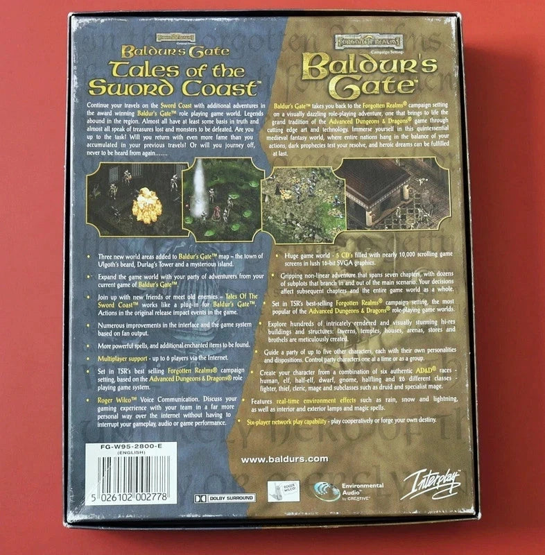Vintage Baldur's Gate + Tales of the Sword Coast Expansion Pack Big Box PC Game (1999) - 6-CD Complete Set