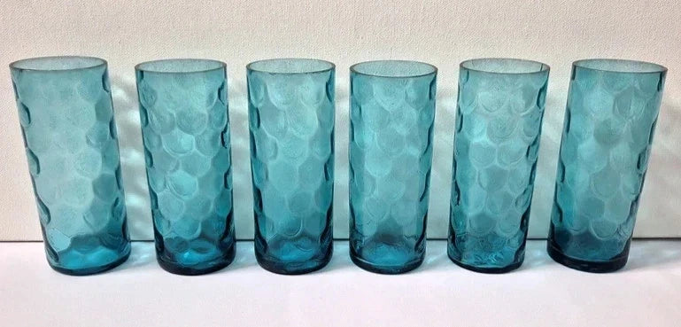 Vintage 1960s/70s Teal Blue Glass Lemonade Set - Pitcher Jug & 6 Matching Tumble