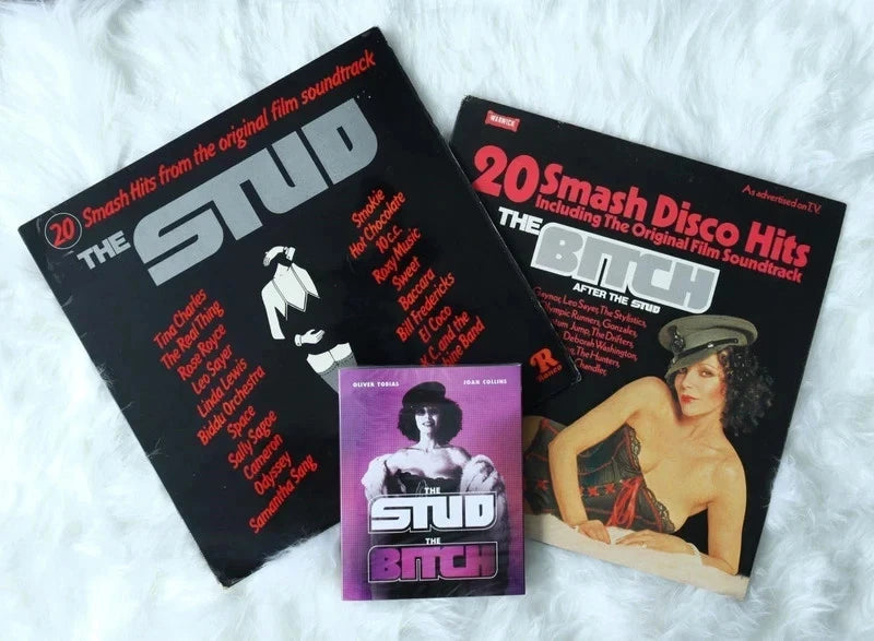 Vintage Joan Collins "The Stud" & "The Bitch" Ultimate Collector's Bundle – 2x Vinyl LPs + Sealed Blu-Ray Box Set